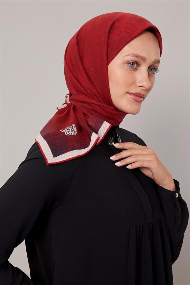 Bordo Batik Desen Pamuk Eşarp
