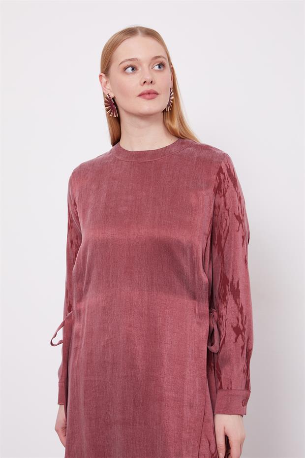 Bordo Bel Bağlama Detaylı Parlak Gürünümlü İkili Takım