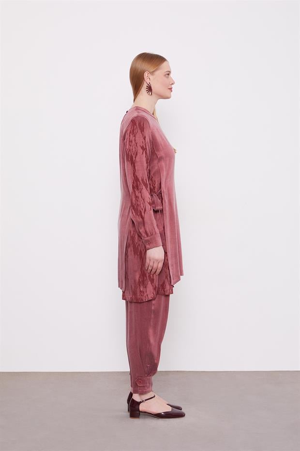 Bordo Bel Bağlama Detaylı Parlak Gürünümlü İkili Takım