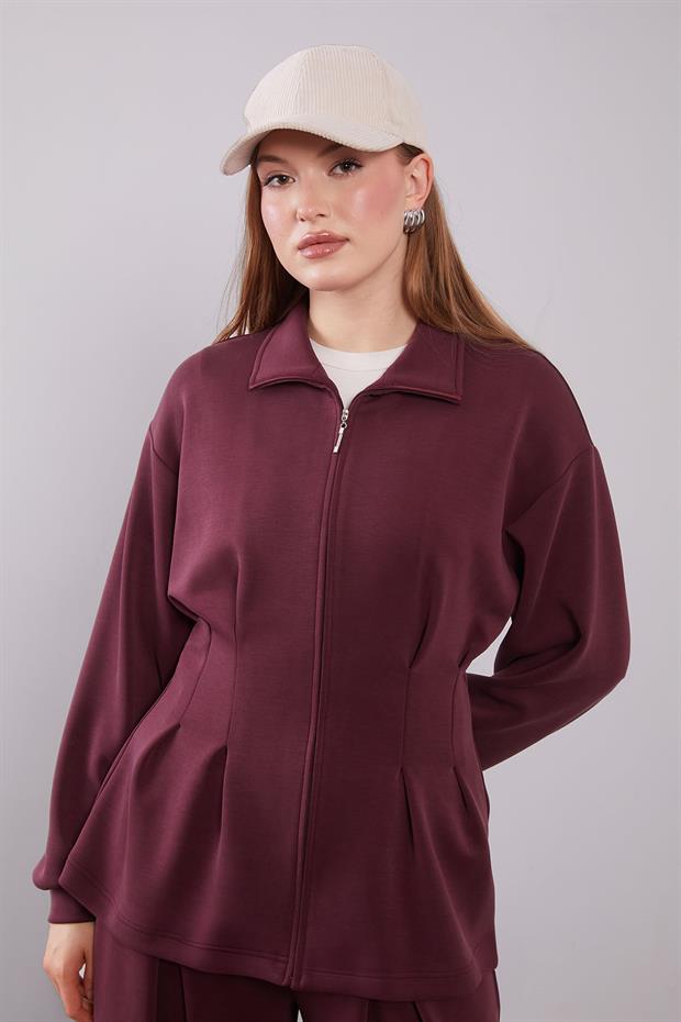 Bordo Belden Oturmalı Pile Detaylı İkili Takım