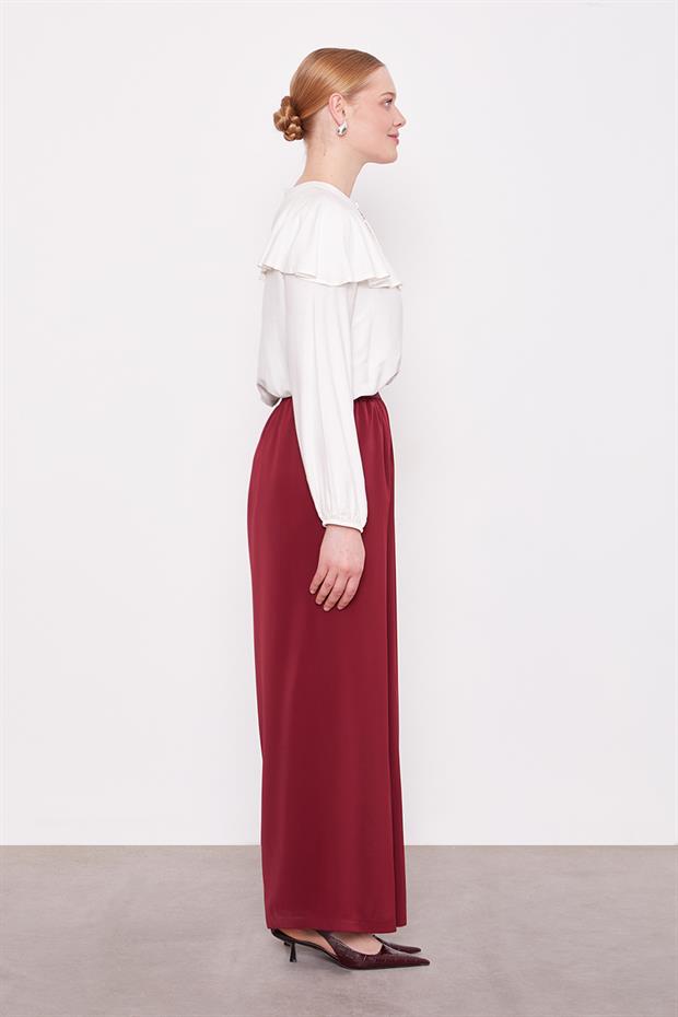 Bordo Bol Paça Beli Lastik Pantolon