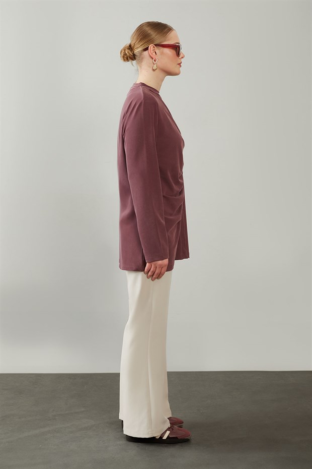 Bordo Büzgü Detaylı Sweat