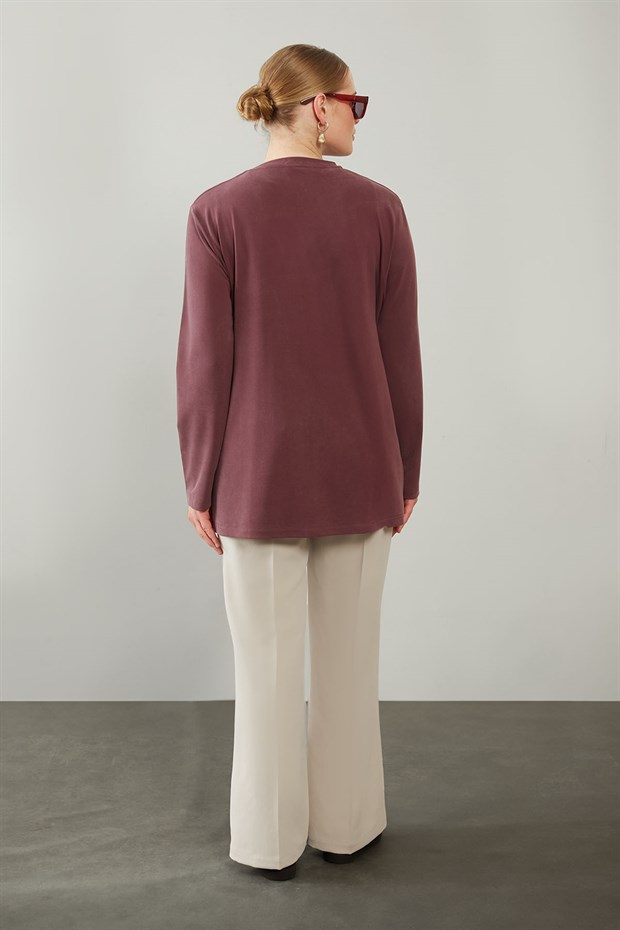 Bordo Büzgü Detaylı Sweat