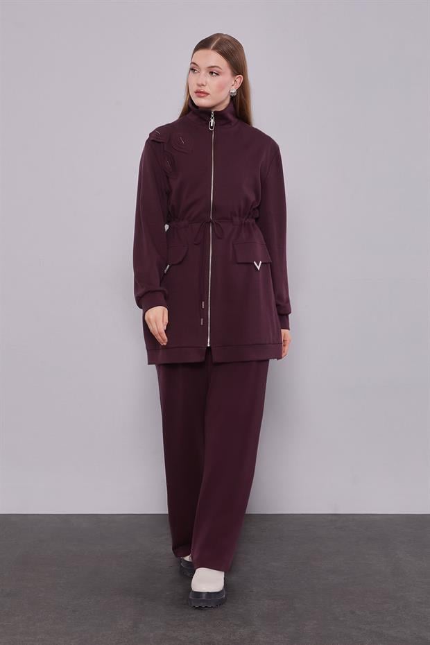 Bordo Cep Aksesuar Detaylı İkili Takım