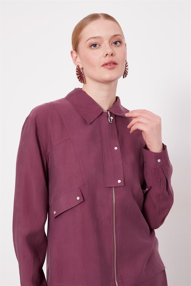 Bordo Cep Detaylı Fermuarlı Etek Takım