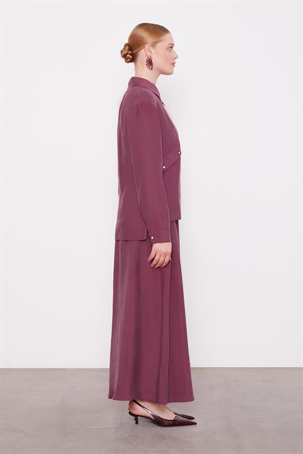 Bordo Cep Detaylı Fermuarlı Etek Takım