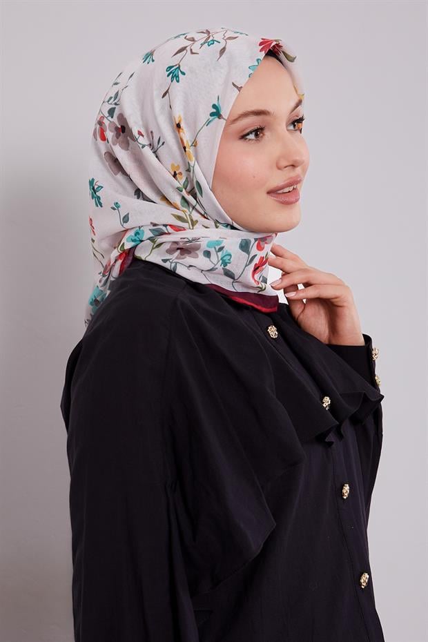 Bordo Çiçek Dalı Desen Soft Eşarp