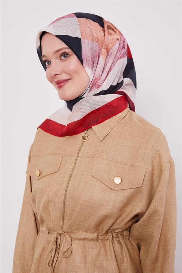 Bordo Çizgi Desen Pamuk Eşarp