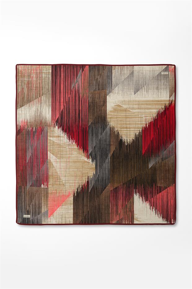 Bordo Çizgi Desen Twill İpek Eşarp