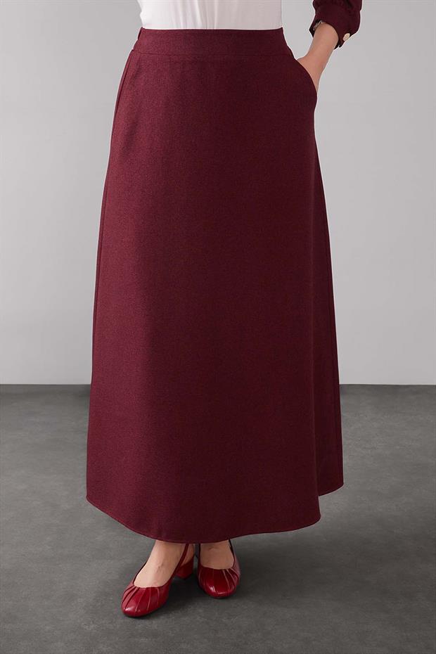 Bordo Dikey Çizgi Detaylı Etek Takım