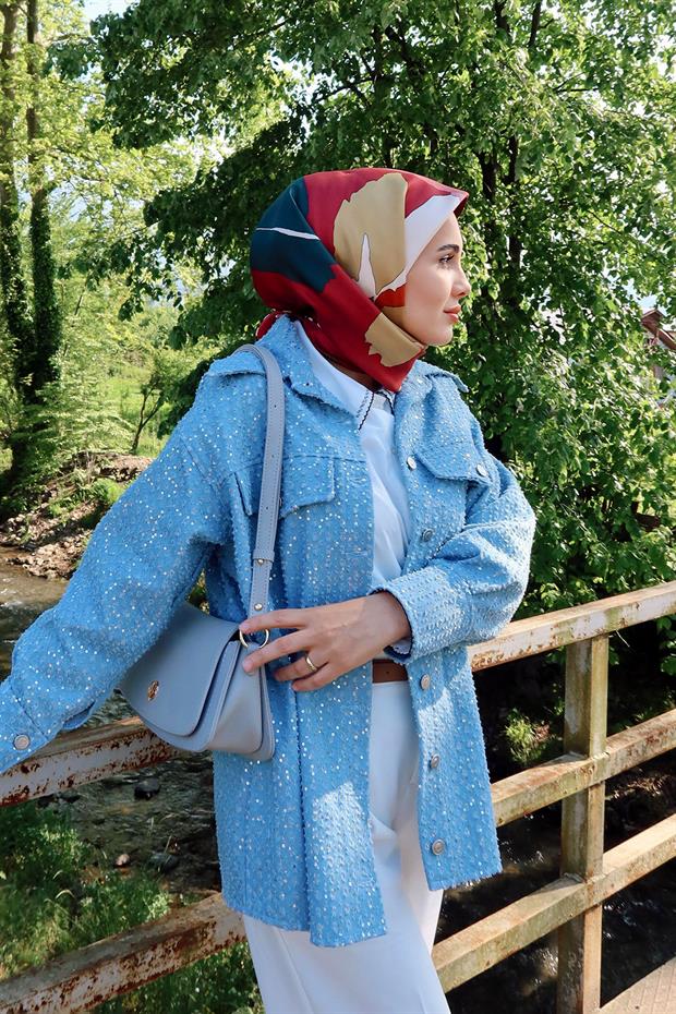 Bordo Çizim Çiçek Desen Twill İpek Eşarp