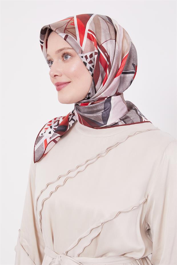 Bordo Dama Desen Twill İpek Eşarp