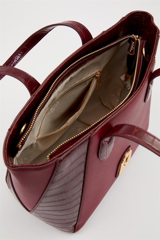 Bordo Deri Detay Omuz Çantası