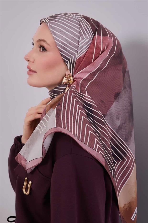 Bordo Desenli Twill İpek Eşarp