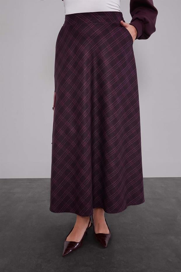 Bordo Ekose Desenli Etek Takım