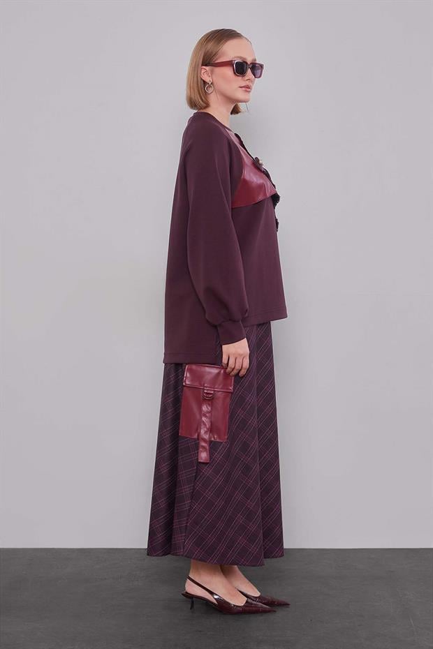 Bordo Ekose Desenli Etek Takım