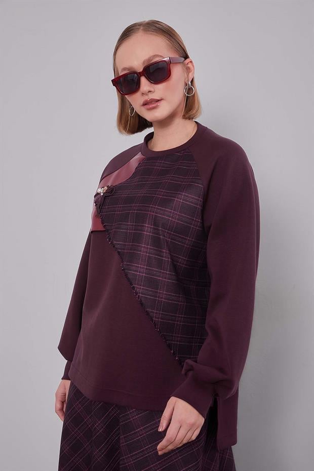 Bordo Ekose Desenli Etek Takım