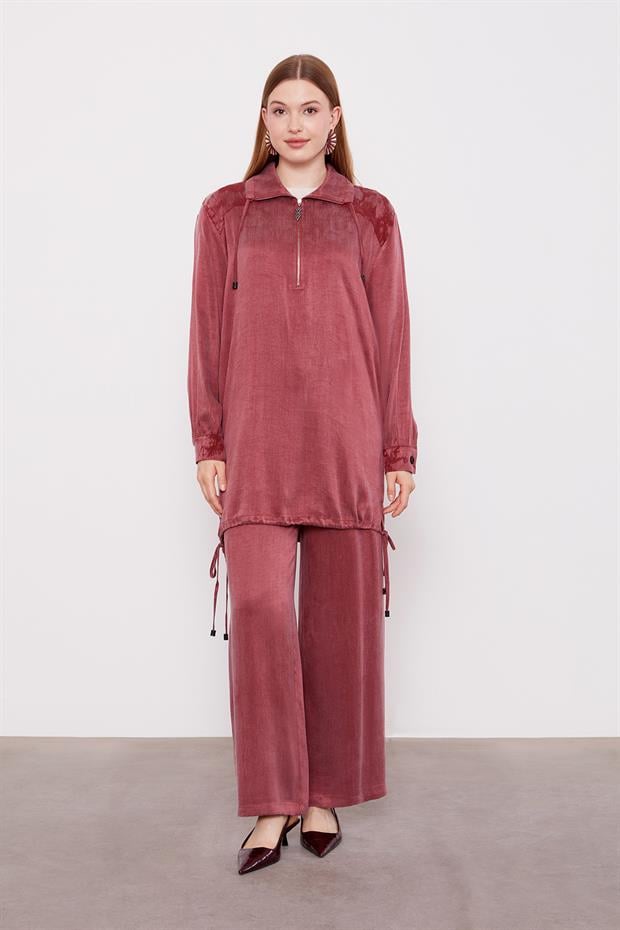 Bordo Fermuar Kapamalı Cupra İkili Takım