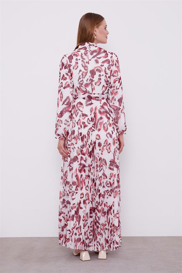 Bordo Fırfır Kol Detaylı Elbise