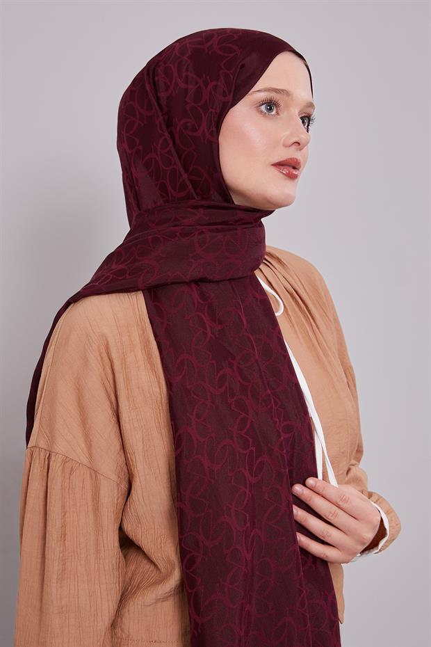 Bordo Geometrik Desen Grazia Şal
