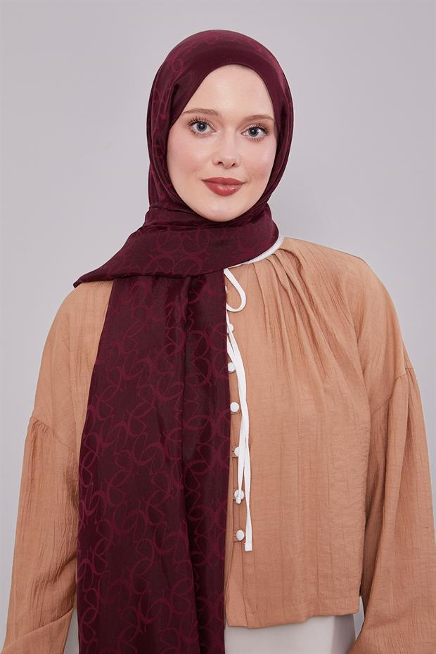 Bordo Geometrik Desen Grazia Şal