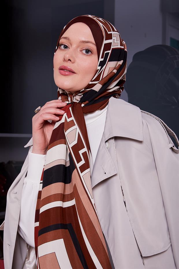 Bordo Geometrik Desen Royal Şal