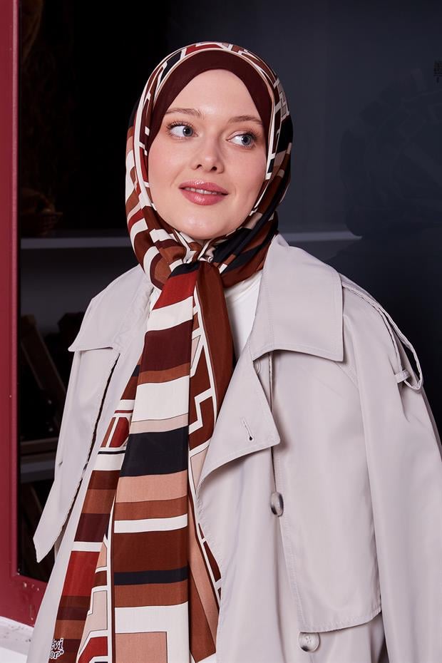 Bordo Geometrik Desen Royal Şal