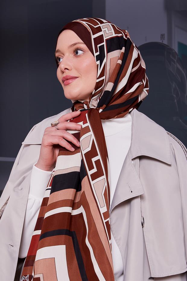 Bordo Geometrik Desen Royal Şal