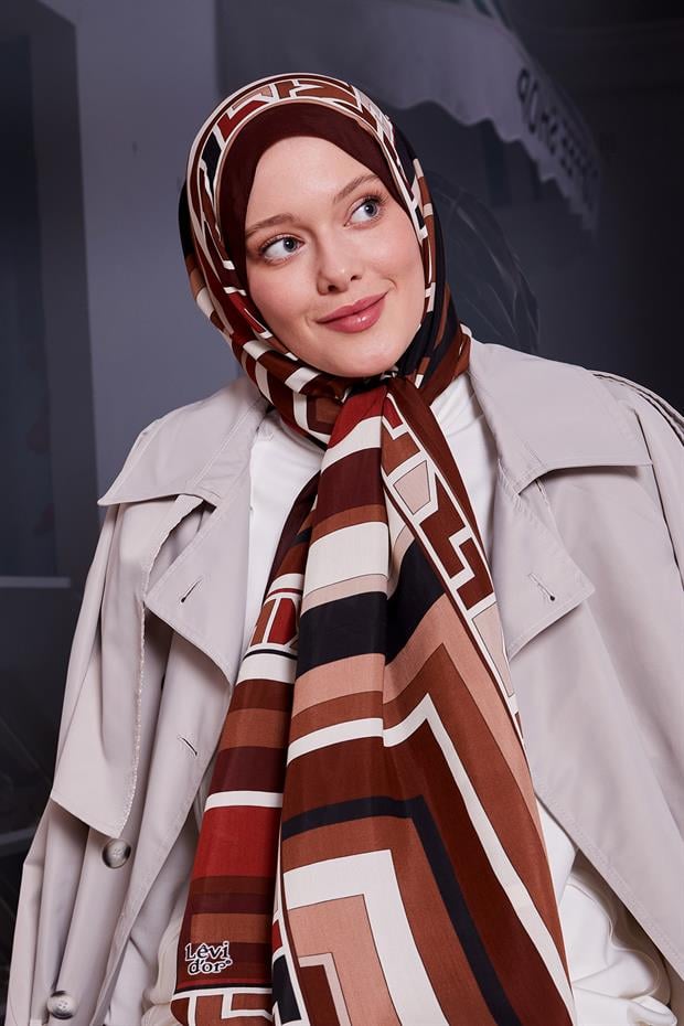 Bordo Geometrik Desen Royal Şal