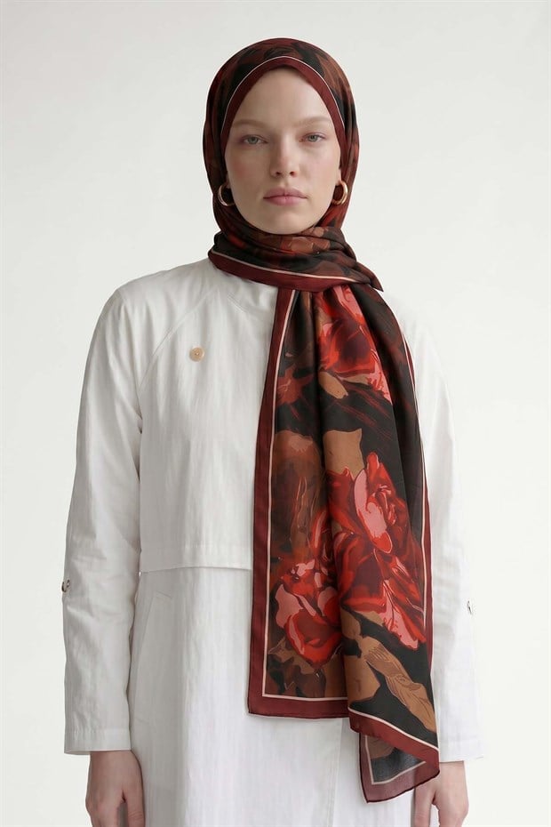 Bordo Gül Desen Royal Şal