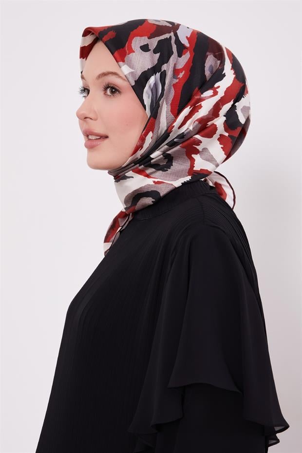 Bordo Kamuflaj Desen Twill İpek Eşarp