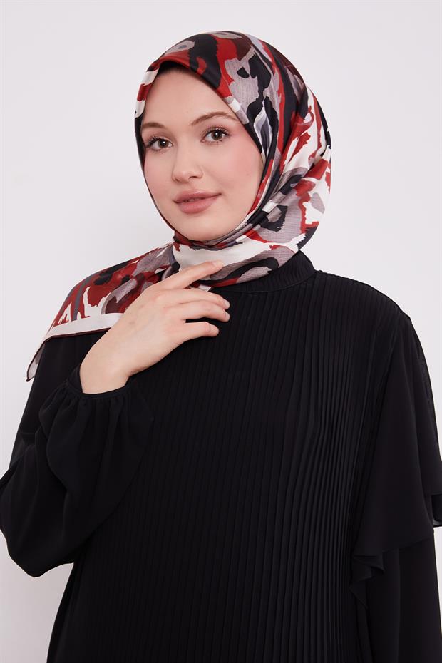Bordo Kamuflaj Desen Twill İpek Eşarp