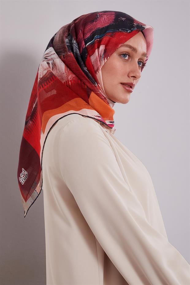 Bordo Karışık Desen Pamuk Eşarp