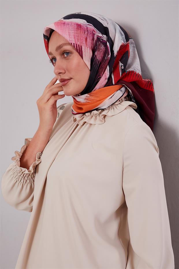 Bordo Karışık Desen Pamuk Eşarp