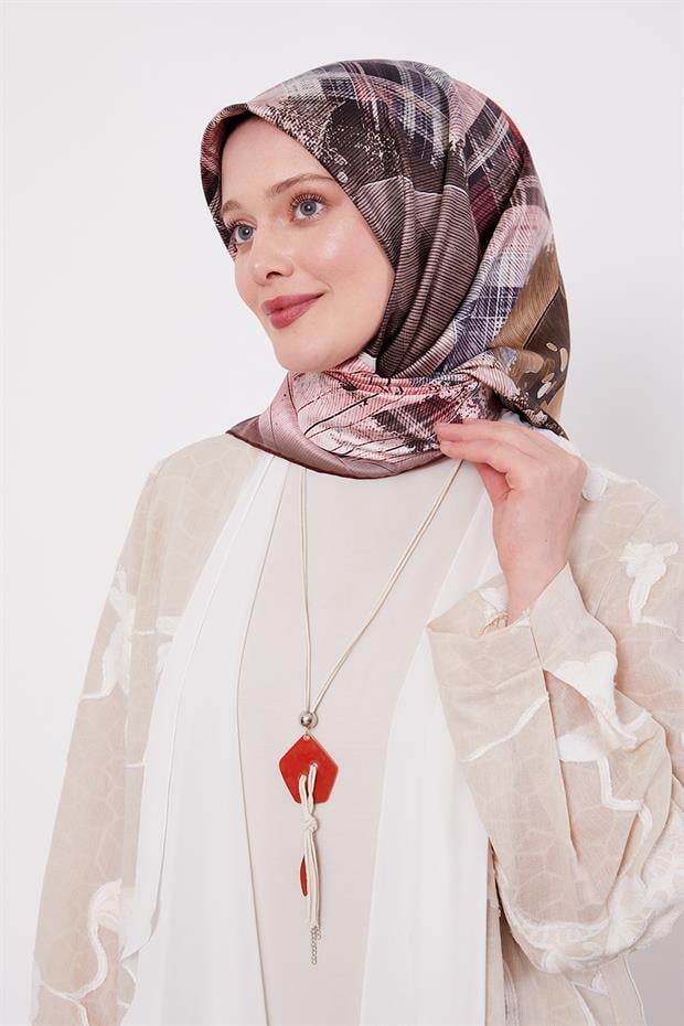 Bordo İnce Çizgi Desen Twill İpek Eşarp