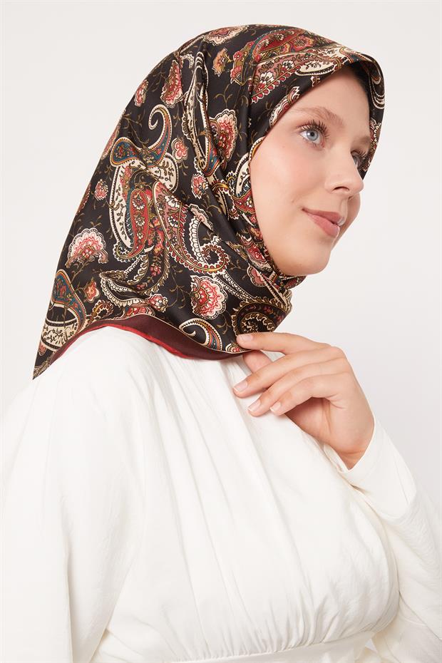 Bordo Karışık Retro Twill İpek Eşarp