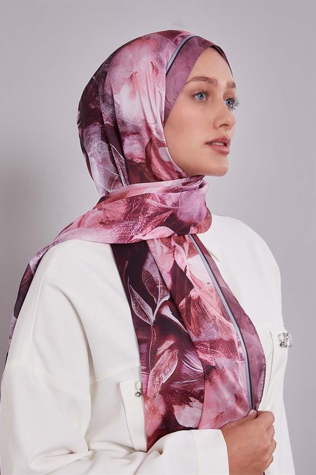 Bordo Karışık Yaprak Desen Hint İpeği Şal