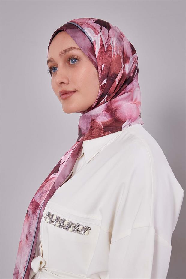 Bordo Karışık Yaprak Desen Hint İpeği Şal