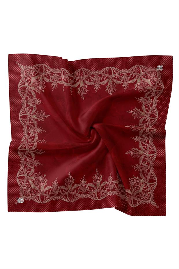 Bordo Kenar Benekli Twill İpek Eşarp