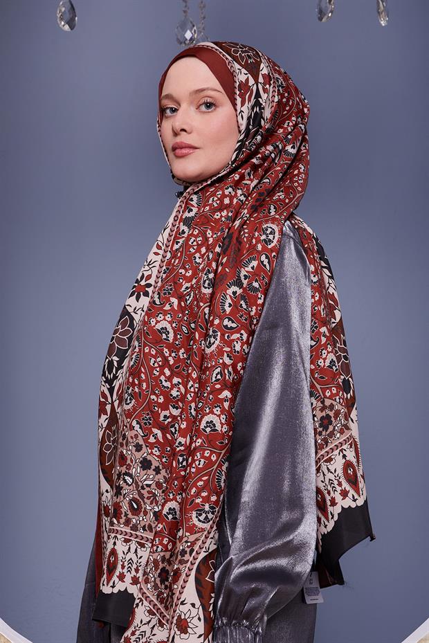 Kenar Motif Desen Royal Şal Bordo