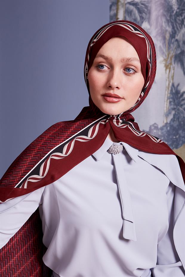 Bordo Labirent Desen Royal Şal