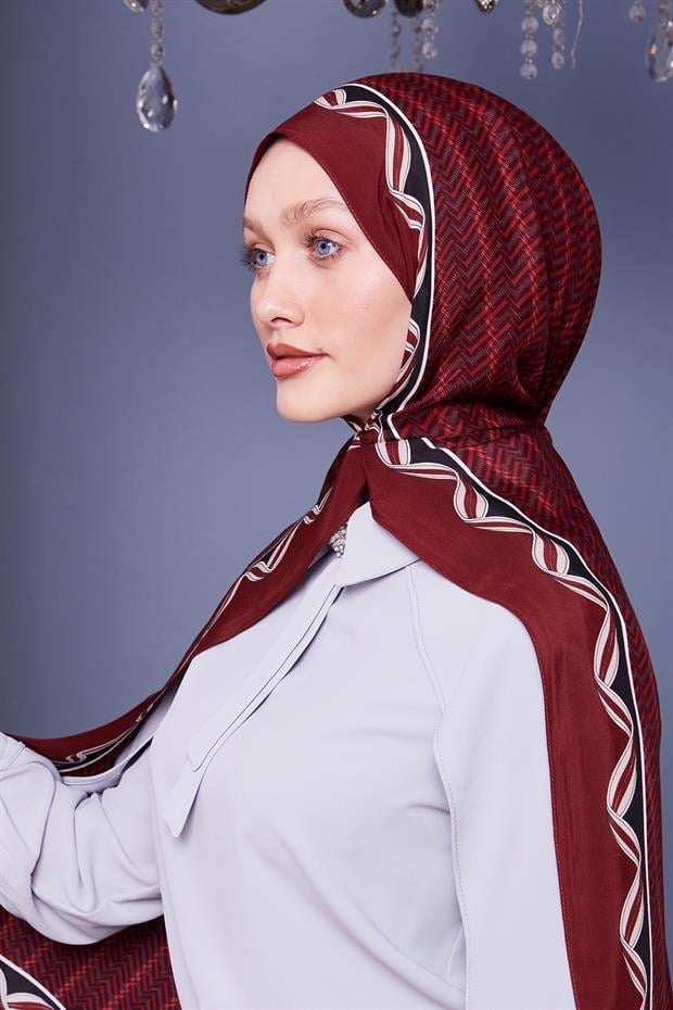 Bordo Labirent Desen Royal Şal