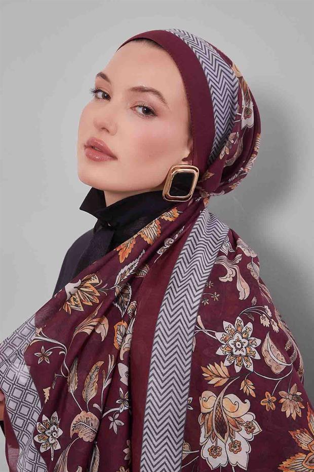 Bordo Lale Desen Sport Şal