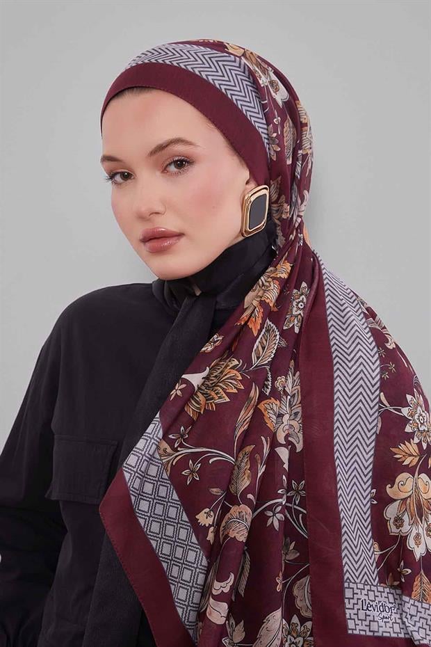 Bordo Lale Desen Sport Şal