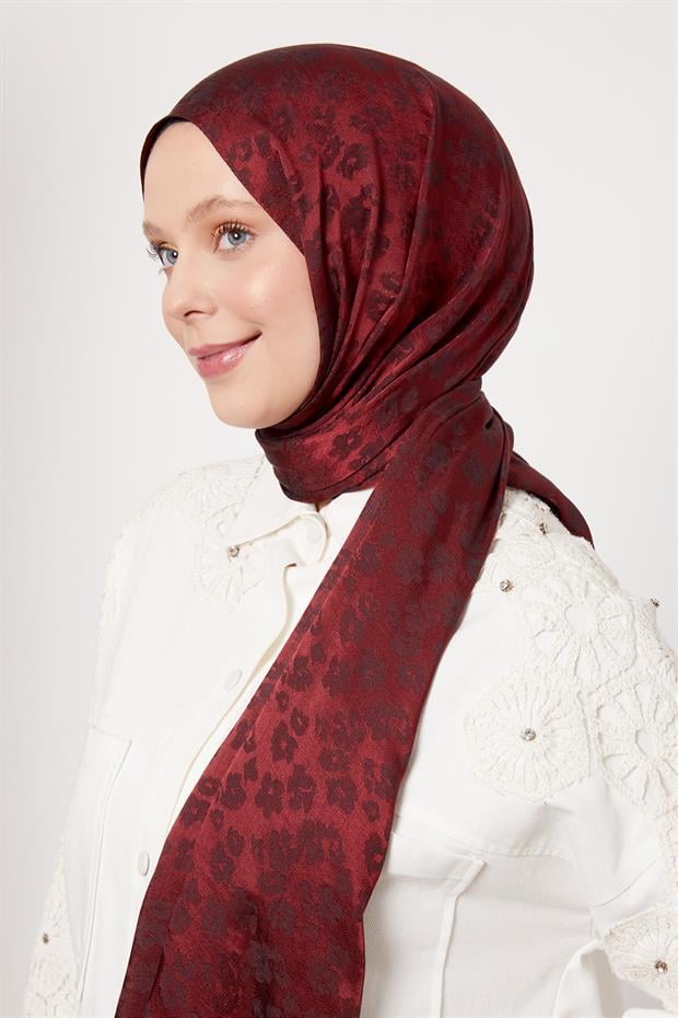 Bordo Leopar Desen İtalyan Jakar Şal
