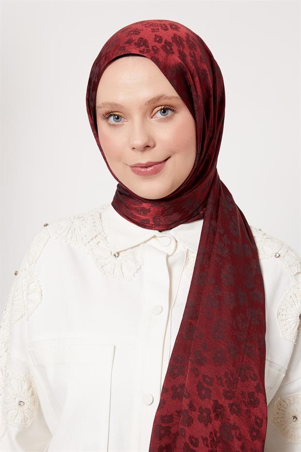 Bordo Leopar Desen İtalyan Jakar Şal