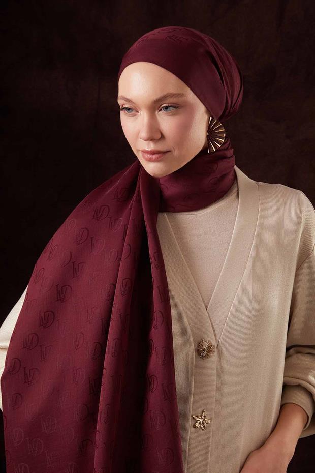 Bordo LVD Baskılı Naia Jakar Şal