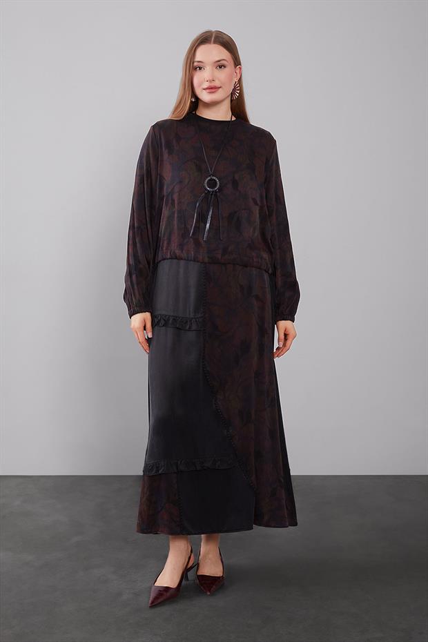 Bordo Mini Fırfır Detaylı Cupra Etek Takım