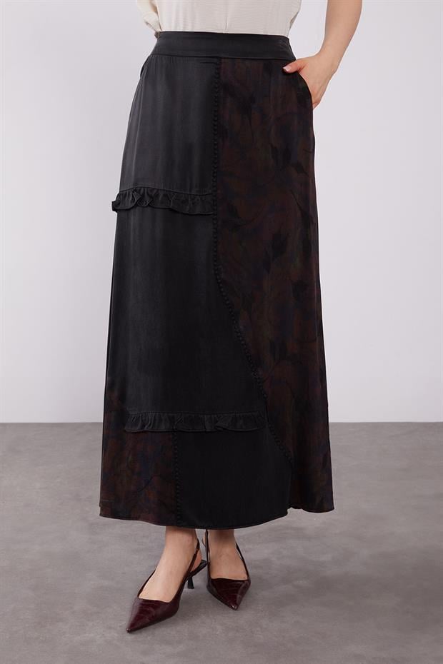 Bordo Mini Fırfır Detaylı Cupra Etek Takım