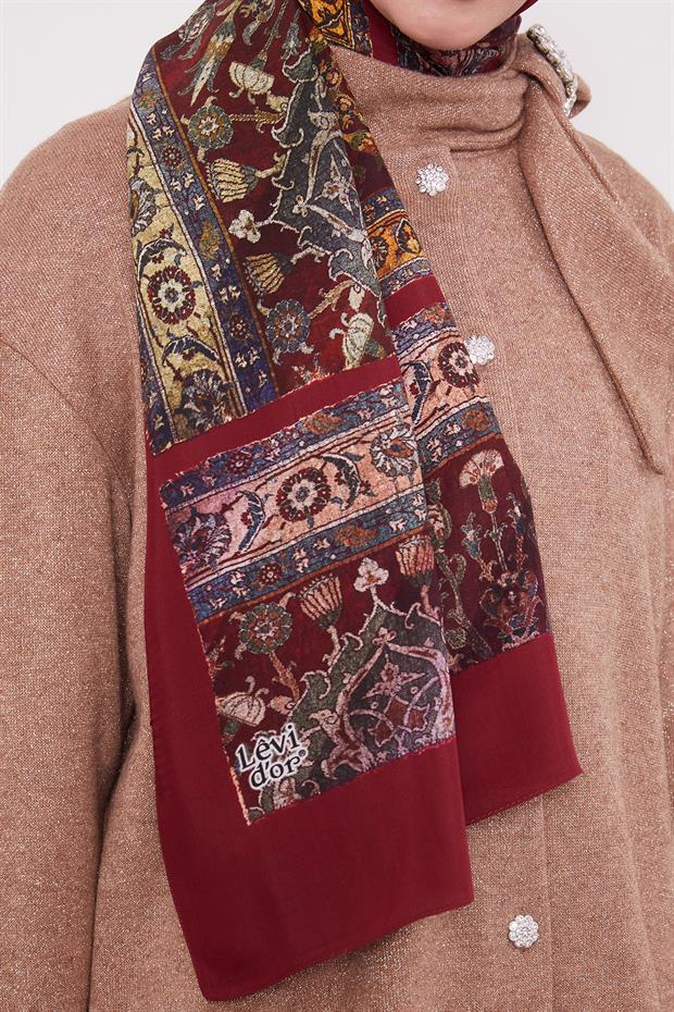 Bordo Motif Desen Royal Şal